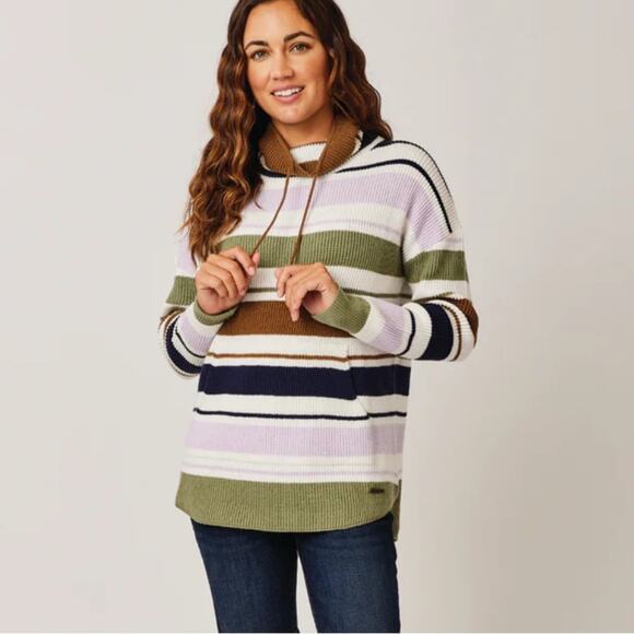 NEW Carve Designs Rockvale Sweater Cowl Neck Striped Thumb Holes Women's Size L - Picture 1 of 16